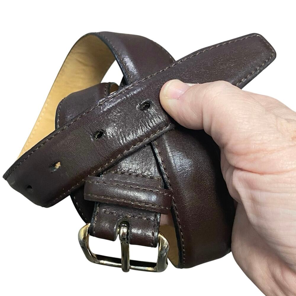 Men’s Brown Aniline Leather Belt 38 Brass Buckle Made in USA
